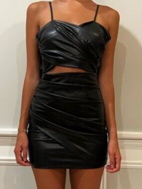 Zara Faux Leather Cut Out Dress in Black